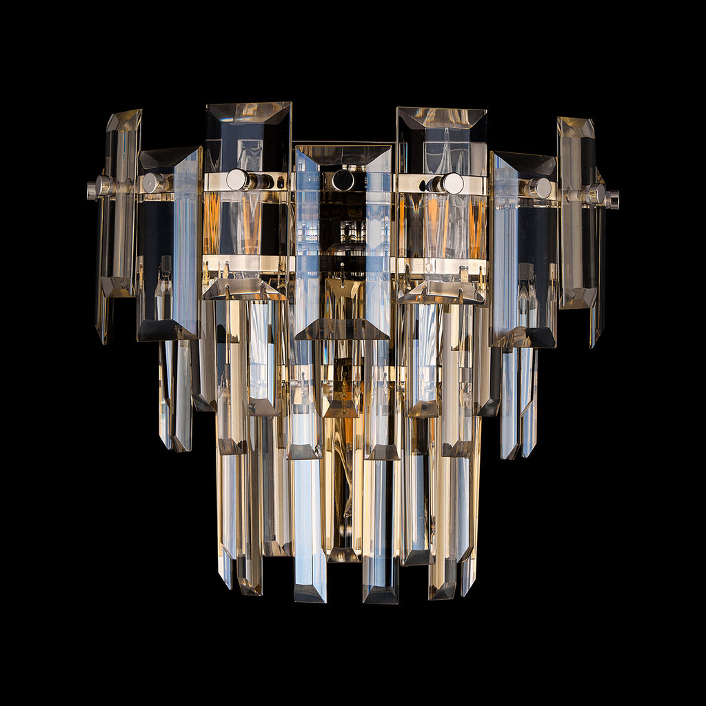 Georgia Wall Lamp 2 Light E14, Polished Nickel and Faceted Glass in a Choice of 3 Colours.