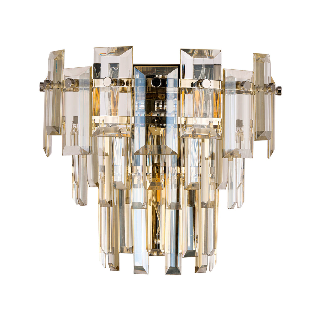 Georgia Wall Lamp 2 Light E14, Polished Nickel and Faceted Glass in a Choice of 3 Colours.