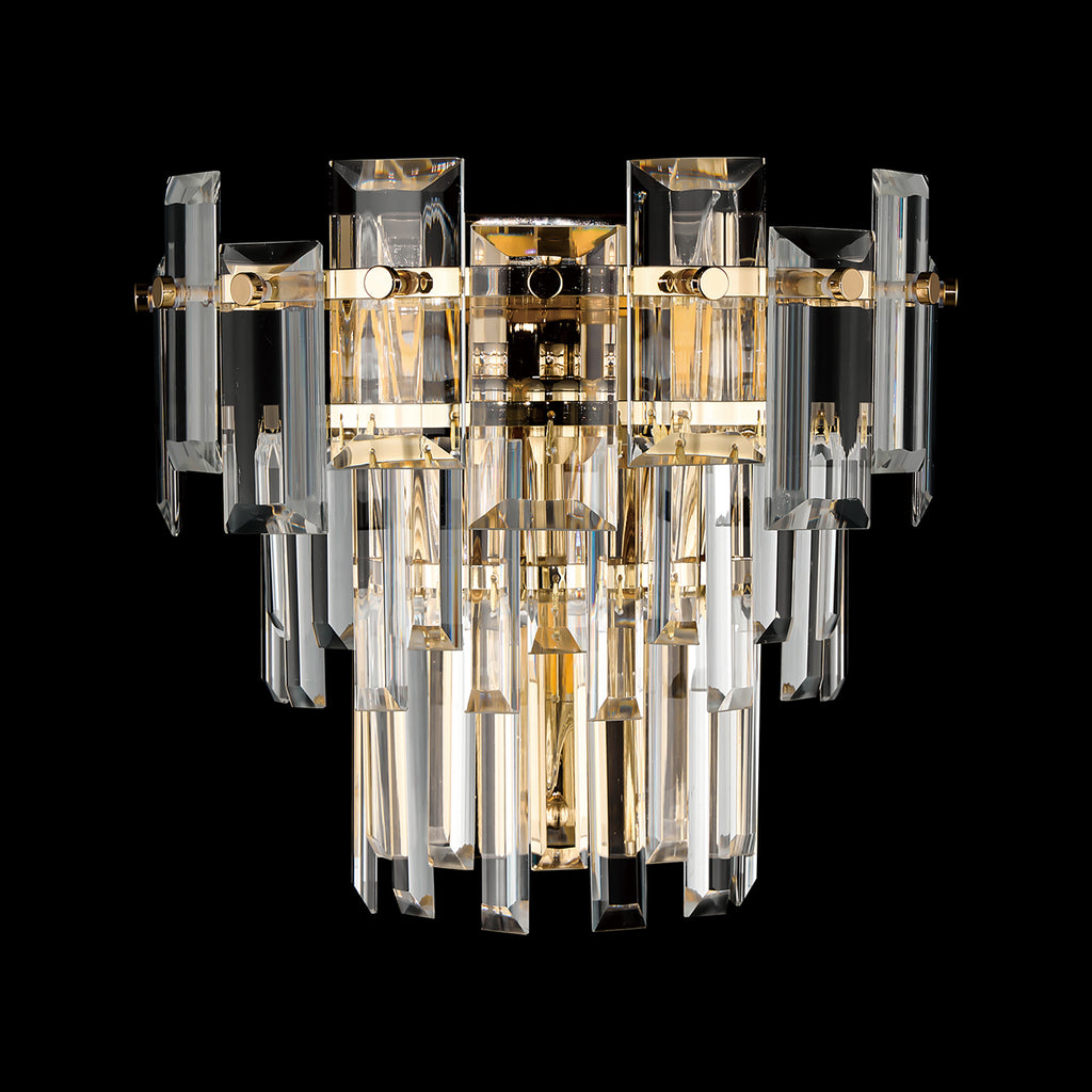 Georgia Wall Lamp 2 Light E14, French Gold and Faceted Glass in a Choice of 3 Colours.