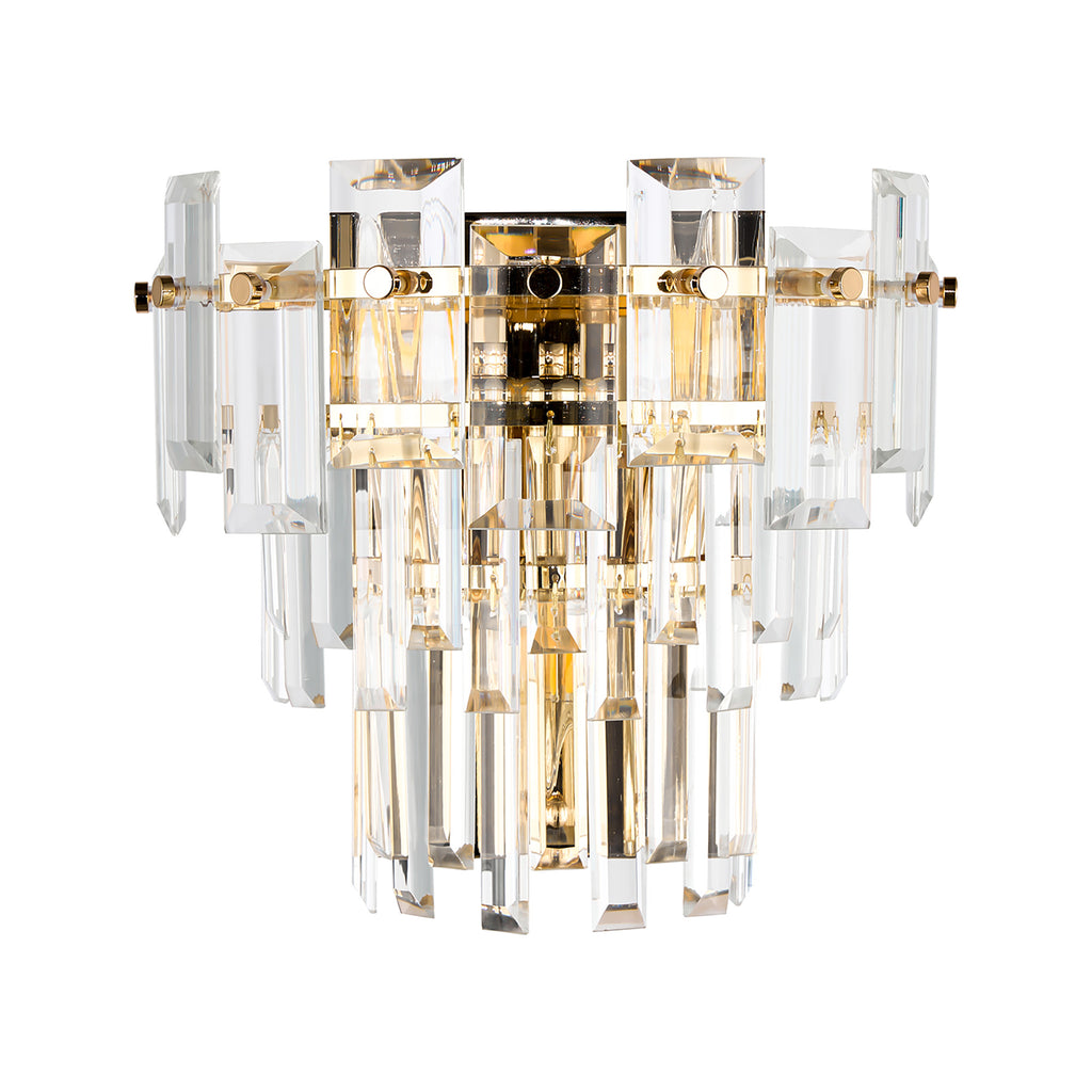 Georgia Wall Lamp 2 Light E14, French Gold and Faceted Glass in a Choice of 3 Colours.