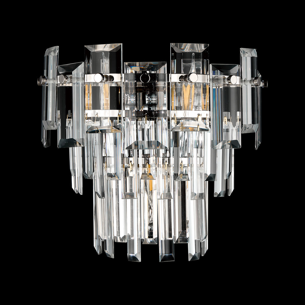 Georgia Wall Lamp 2 Light E14, Polished Nickel and Faceted Glass in a Choice of 3 Colours.