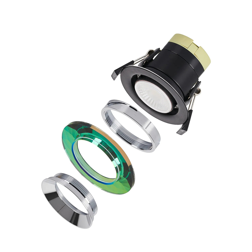 Luminosity Designs - Giza Sleek Designer Colour Selectable IP65 Downlight With Chamfered Cut Crystal Circular Bezel - Luminosity Designs Ltd