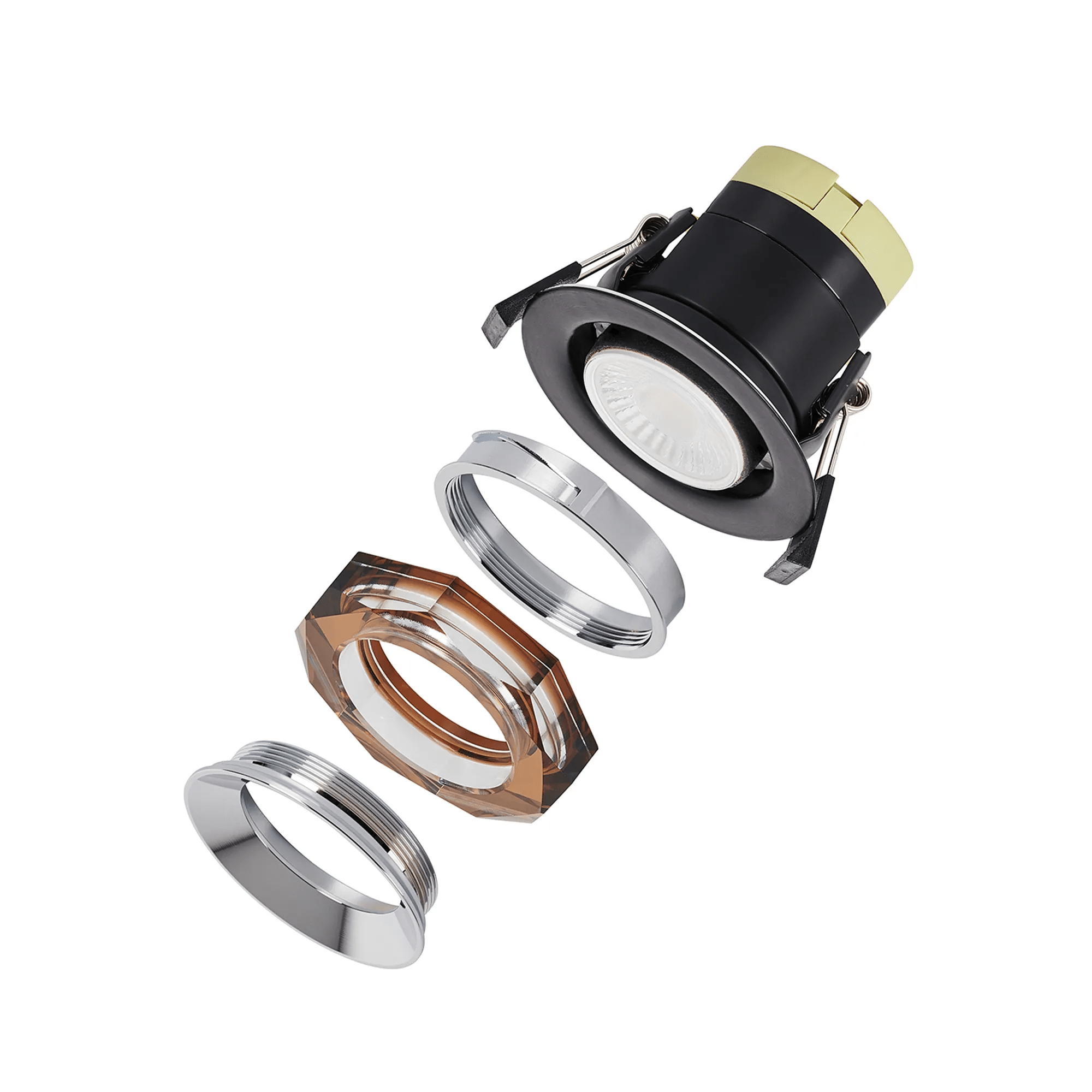 Luminosity Designs - Giza Sleek Designer Colour Selectable IP65 Downlight With Hexagonal Faceted Cut Crystal Circular Bezel - Luminosity Designs Ltd