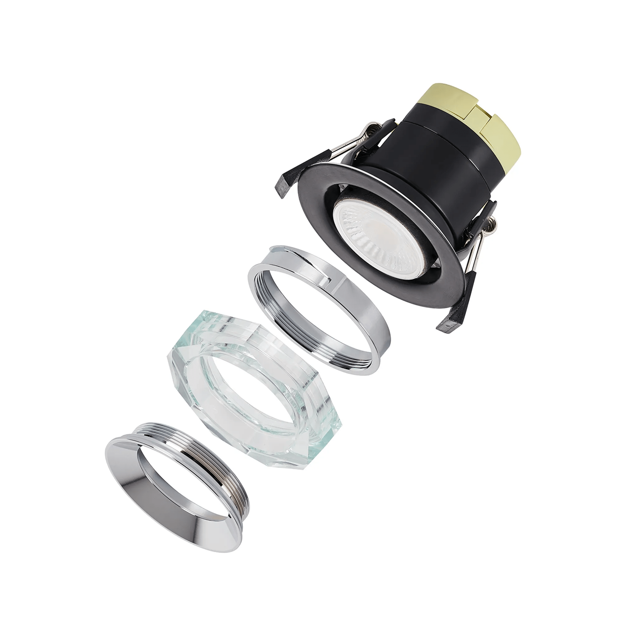 Luminosity Designs - Giza Sleek Designer Colour Selectable IP65 Downlight With Hexagonal Faceted Cut Crystal Circular Bezel - Luminosity Designs Ltd