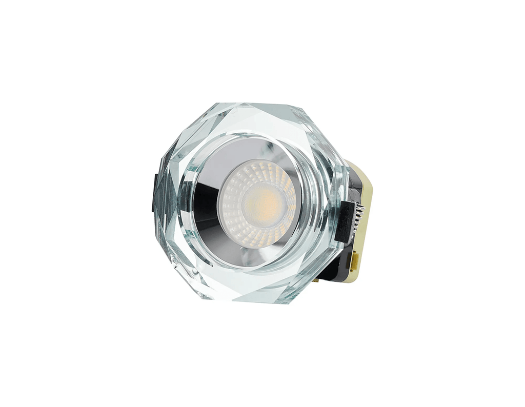Luminosity Designs - Giza Sleek Designer Colour Selectable IP65 Downlight With Hexagonal Faceted Cut Crystal Circular Bezel - Luminosity Designs Ltd