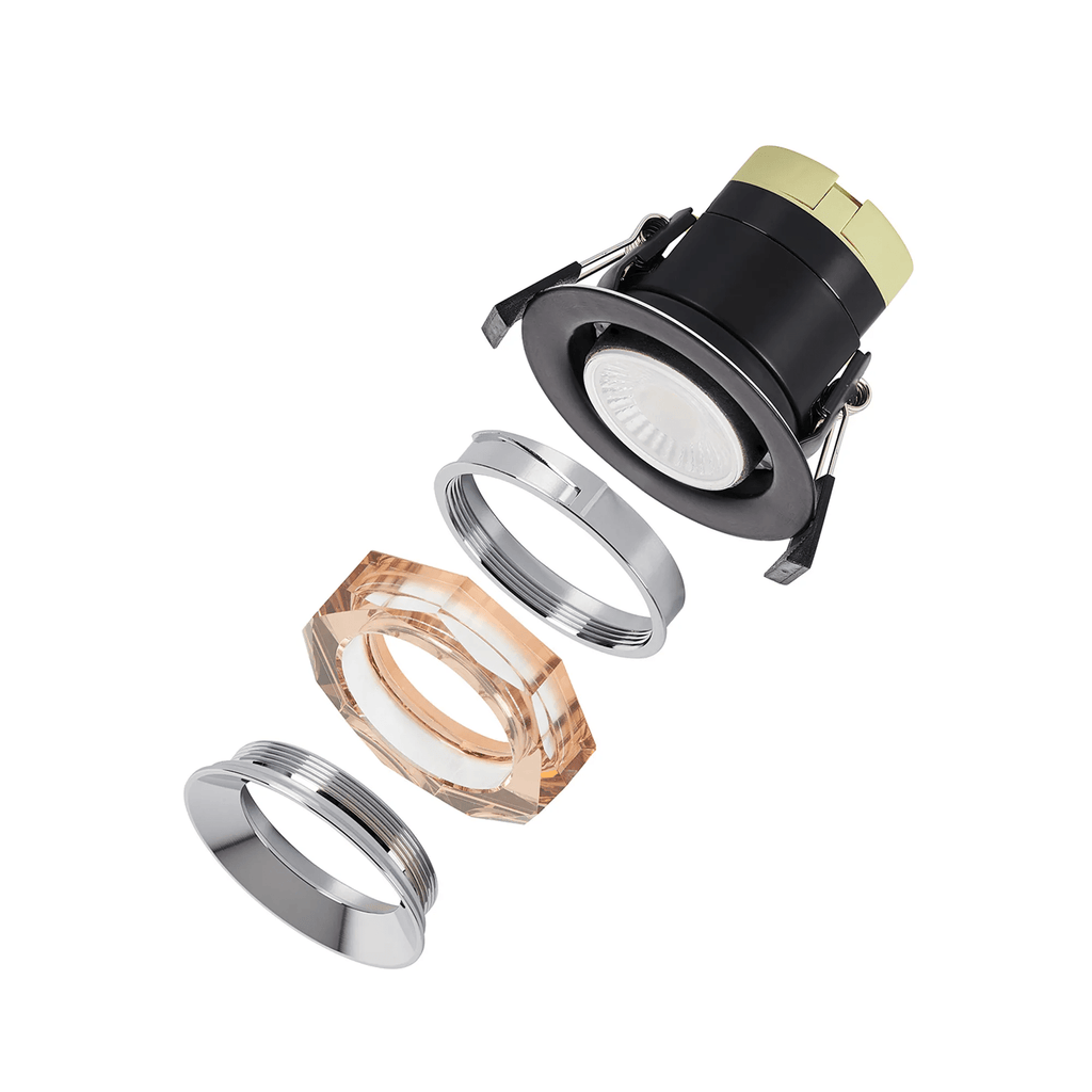 Luminosity Designs - Giza Sleek Designer Colour Selectable IP65 Downlight With Hexagonal Faceted Cut Crystal Circular Bezel - Luminosity Designs Ltd