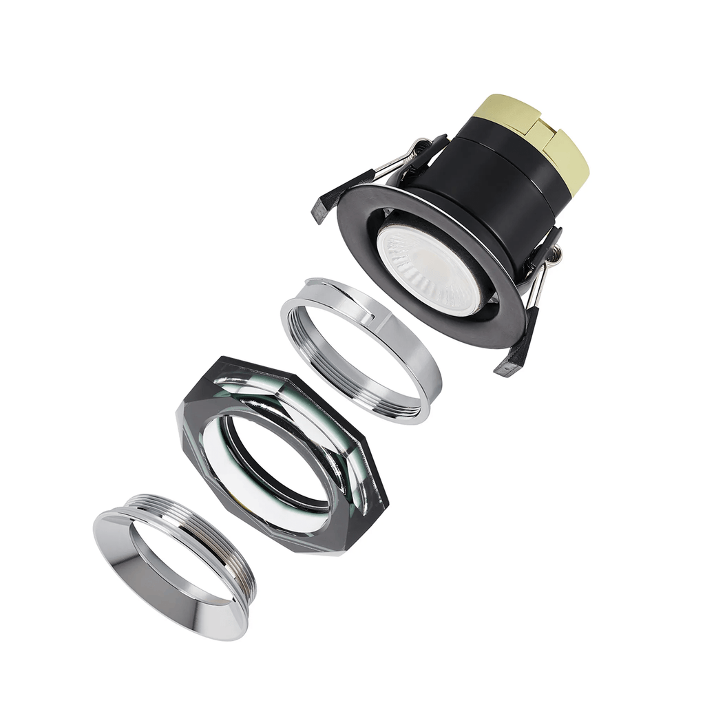 Luminosity Designs - Giza Sleek Designer Colour Selectable IP65 Downlight With Hexagonal Faceted Cut Crystal Circular Bezel - Luminosity Designs Ltd