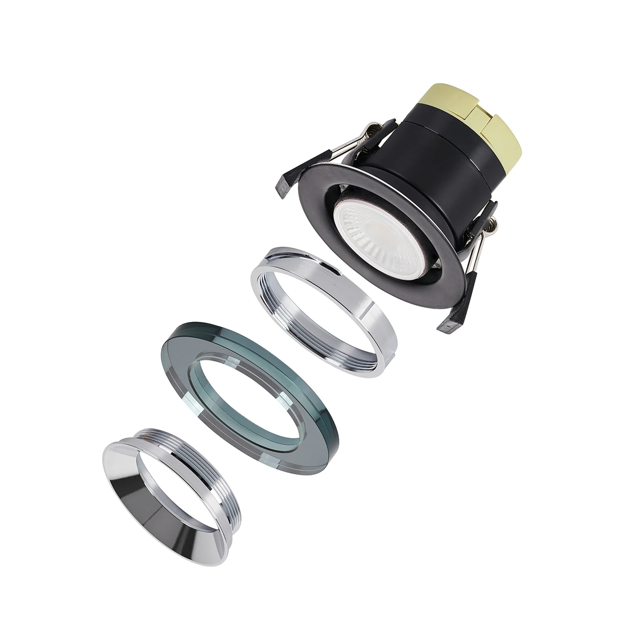 Luminosity Designs - Giza Sleek Designer Colour Selectable IP65 Downlight With Shallow Crystal Circular Bezel - Luminosity Designs Ltd