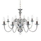lse - Gothica 8 Way Chromed Ceiling Light with Curved Arms, Chain Fixing, 8x E14 (22130) - Luminosity Designs Ltd