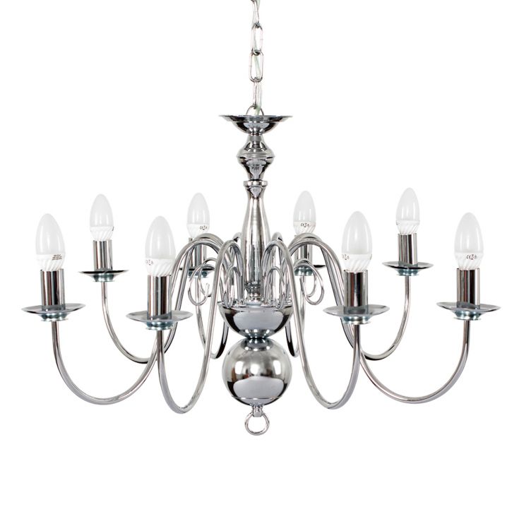 lse - Gothica 8 Way Chromed Ceiling Light with Curved Arms, Chain Fixing, 8x E14 (22130) - Luminosity Designs Ltd