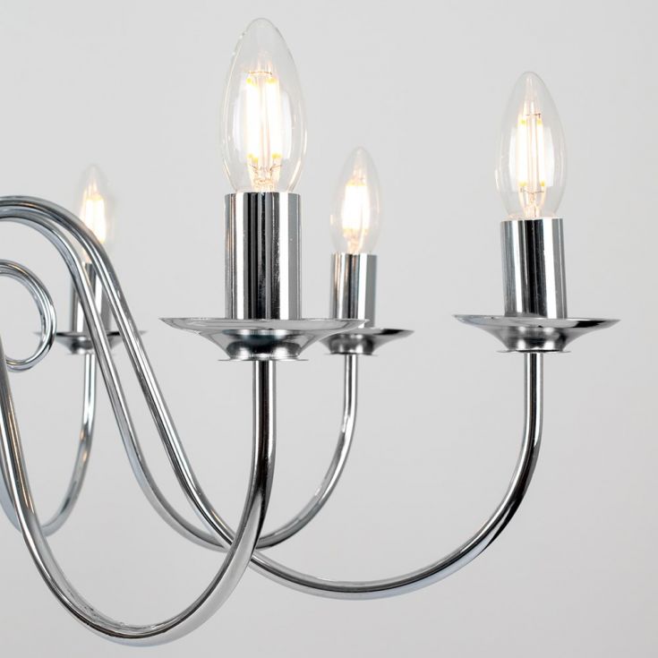 lse - Gothica 8 Way Chromed Ceiling Light with Curved Arms, Chain Fixing, 8x E14 (22130) - Luminosity Designs Ltd