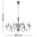 lse - Gothica 8 Way Chromed Ceiling Light with Curved Arms, Chain Fixing, 8x E14 (22130) - Luminosity Designs Ltd