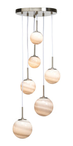 Grafton 6 Light Multi Pendant Ceiling Fitting in Antique Chrome with Grey Marbled Glass - Luminosity Designs Ltd