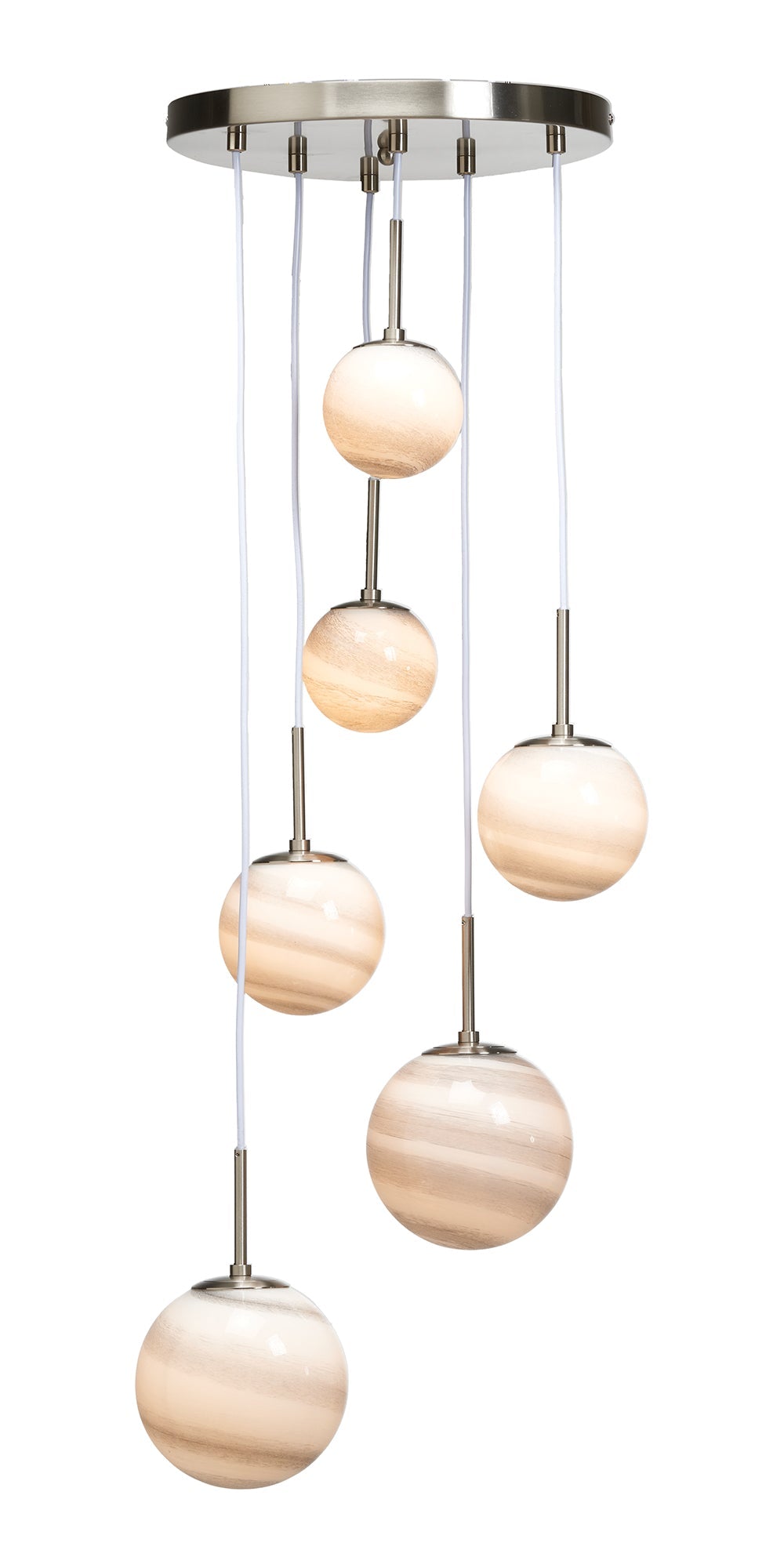 Grafton 6 Light Multi Pendant Ceiling Fitting in Antique Chrome with Grey Marbled Glass - Luminosity Designs Ltd