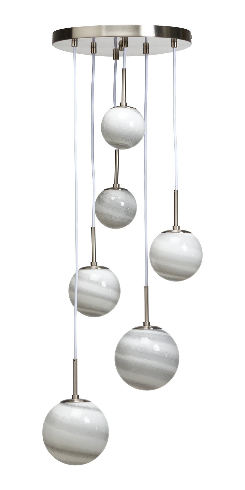 Grafton 6 Light Multi Pendant Ceiling Fitting in Antique Chrome with Grey Marbled Glass - Luminosity Designs Ltd