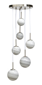 Grafton 6 Light Multi Pendant Ceiling Fitting in Antique Chrome with Grey Marbled Glass - Luminosity Designs Ltd