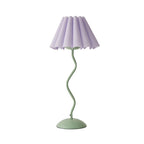 LSE - Green Wiggle Table Lamp with Lilac Pleated Tapered Shade - Luminosity Designs Ltd