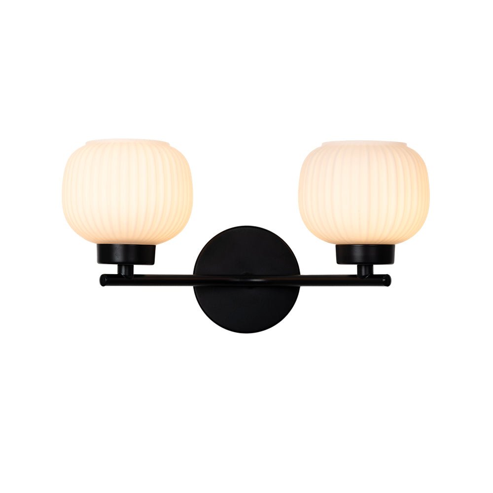 Oaks Lighting - Hadden 2 Light Wall Light With Black Framework and Opal Ribbed Glass, 2x G9 Bulbs - Luminosity Designs Ltd