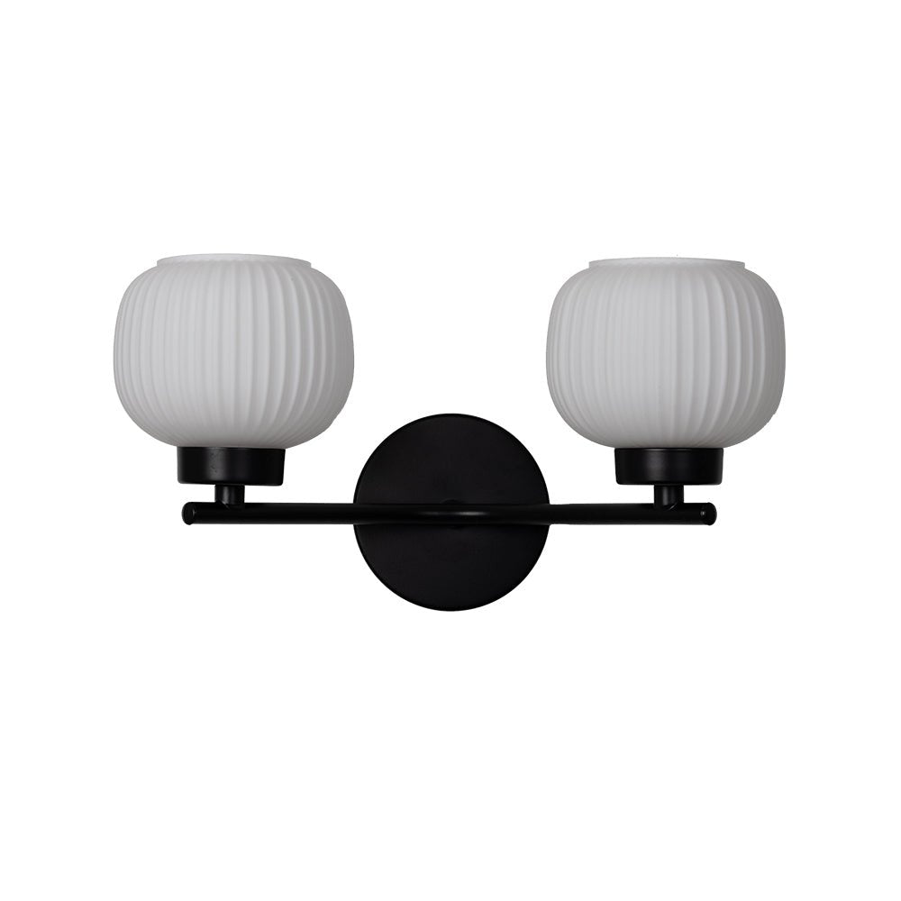 Oaks Lighting - Hadden 2 Light Wall Light With Black Framework and Opal Ribbed Glass, 2x G9 Bulbs - Luminosity Designs Ltd
