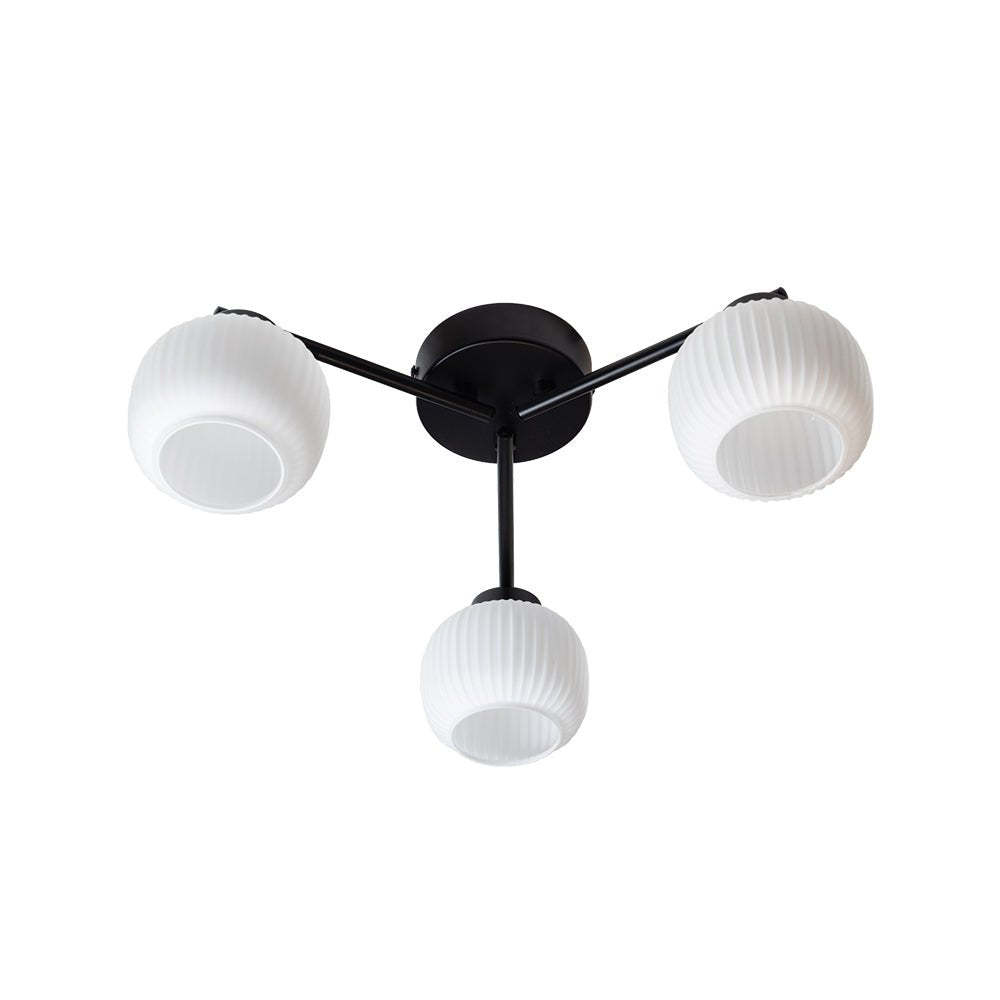 Oaks Lighting - Hadden Hadden 3 Light Semi Flush Black Framework and Opal Ribbed Glass, 3x G9 Bulbs - Luminosity Designs Ltd