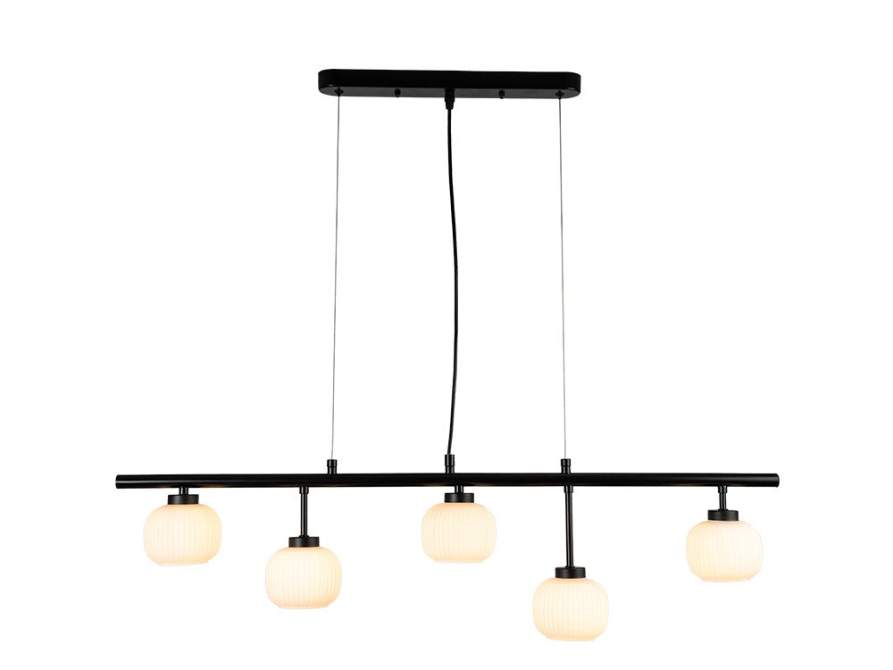 Oaks Lighting - Hadden Hadden 5 Light Bar With Black Framework and Opal Ribbed Glass, 5x G9 Bulbs - Luminosity Designs Ltd