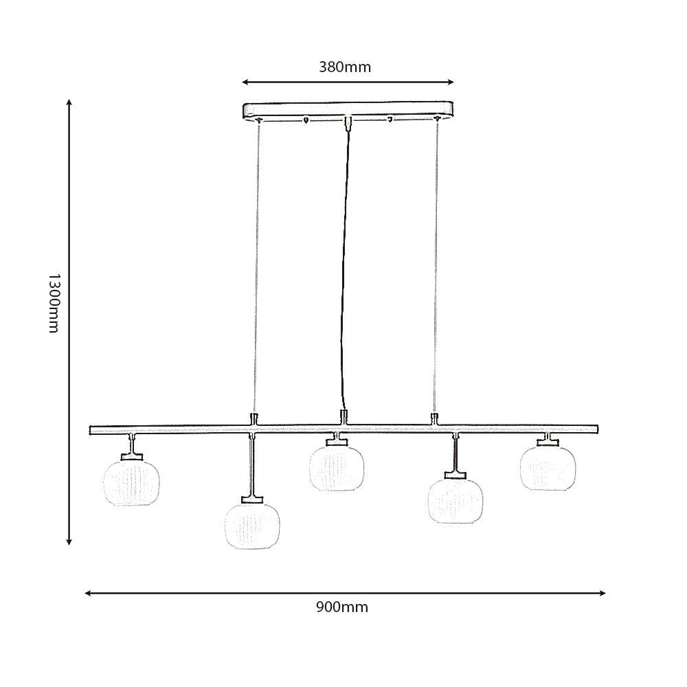 Oaks Lighting - Hadden Hadden 5 Light Bar With Black Framework and Opal Ribbed Glass, 5x G9 Bulbs - Luminosity Designs Ltd