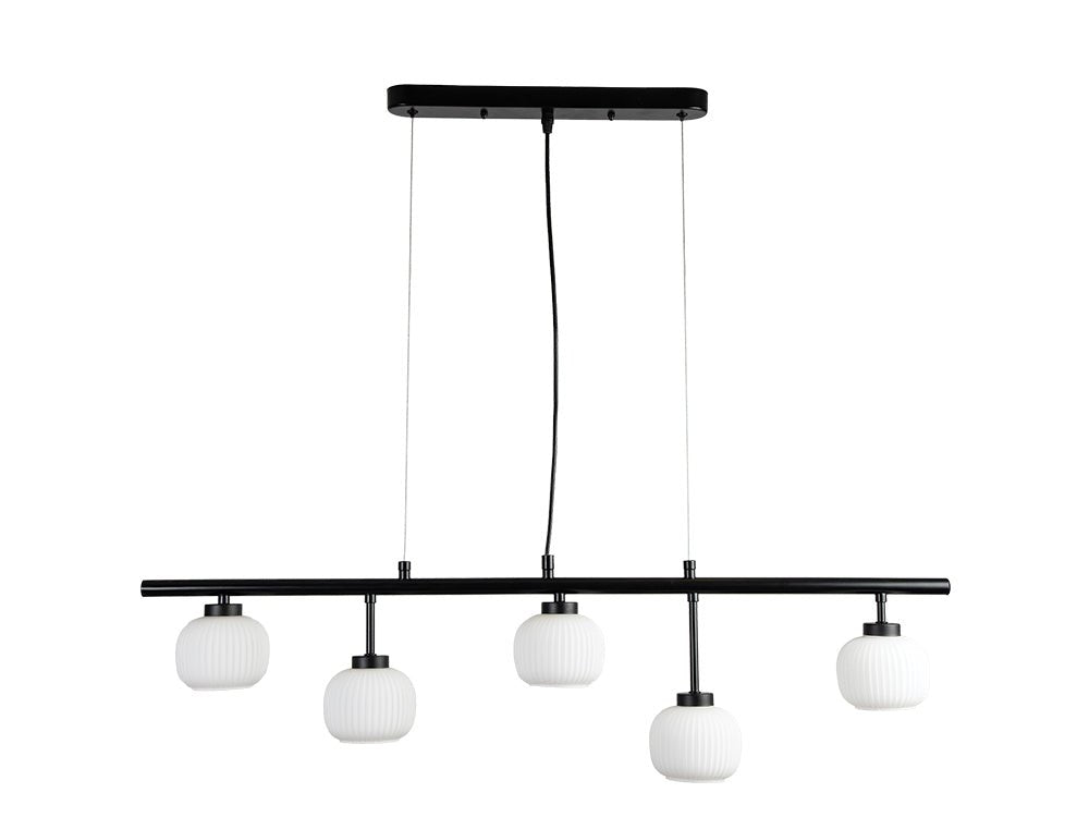 Oaks Lighting - Hadden Hadden 5 Light Bar With Black Framework and Opal Ribbed Glass, 5x G9 Bulbs - Luminosity Designs Ltd