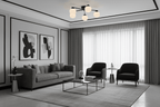 Oaks Lighting - Hadden Hadden 5 Light Semi Flush Black Framework and Opal Ribbed Glass, 5x G9 Bulbs - Luminosity Designs Ltd