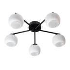 Oaks Lighting - Hadden Hadden 5 Light Semi Flush Black Framework and Opal Ribbed Glass, 5x G9 Bulbs - Luminosity Designs Ltd
