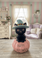 Luminosity Designs - Halloween Cat on Pumpkin Ceramic Figure - Luminosity Designs Ltd