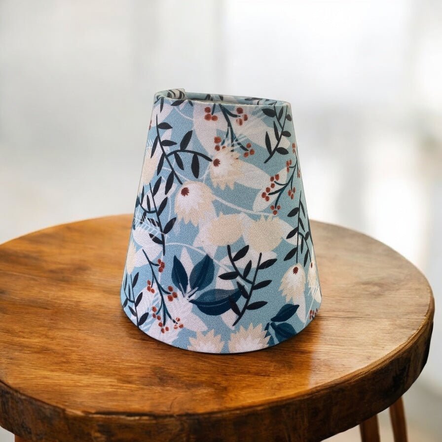 Luminosity Designs - Hand Crafted Candle Clip 6” Lampshade - Blue Vintage Floral - Luminosity Designs Ltd