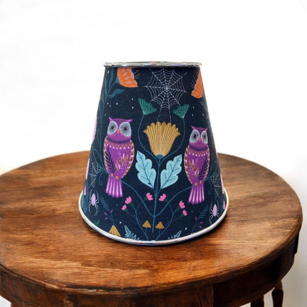 Luminosity Designs - Hand Crafted Candle Clip 6” Lampshade - Mystic Owls - Luminosity Designs Ltd