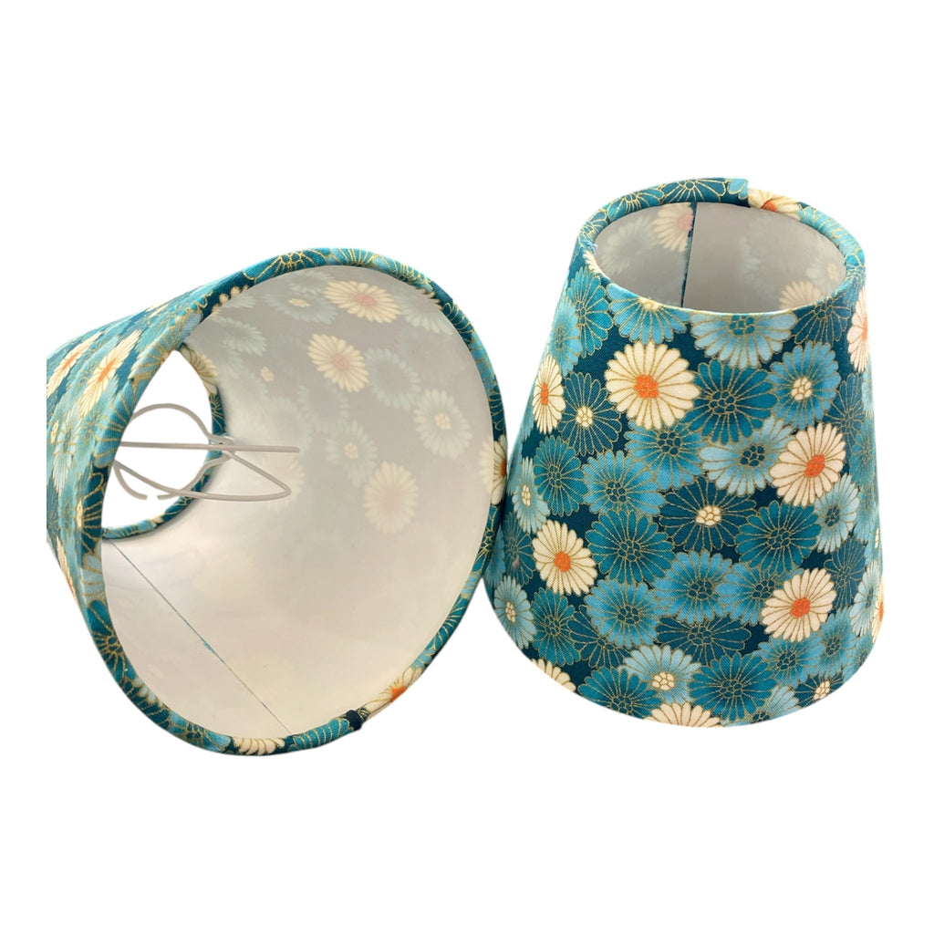 Luminosity Designs Ltd - Hand Crafted Candle Clip 6” Lampshade - Teal Daisy - Luminosity Designs Ltd