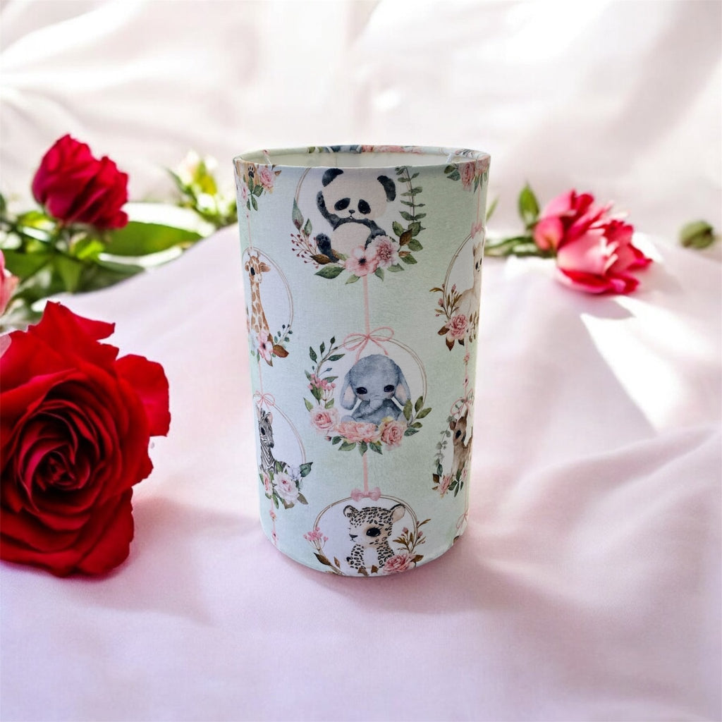 Luminosity Designs - Hand Crafted Drum Ceiling Nursery Lampshade - Sage Animals - Luminosity Designs Ltd