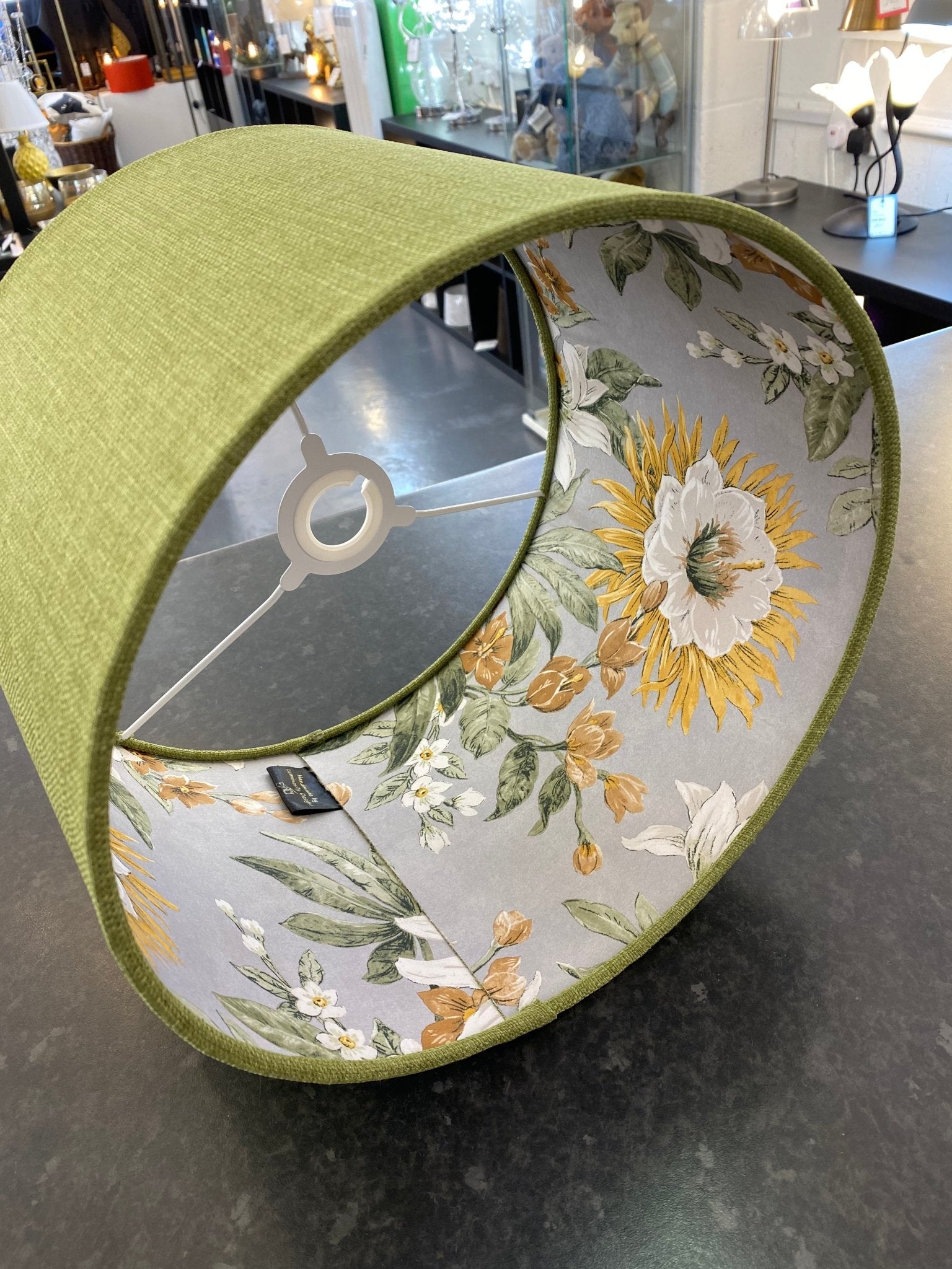 Luminosity Designs - Hand Crafted Drum Lampshade - Green Floral - Luminosity Designs Ltd