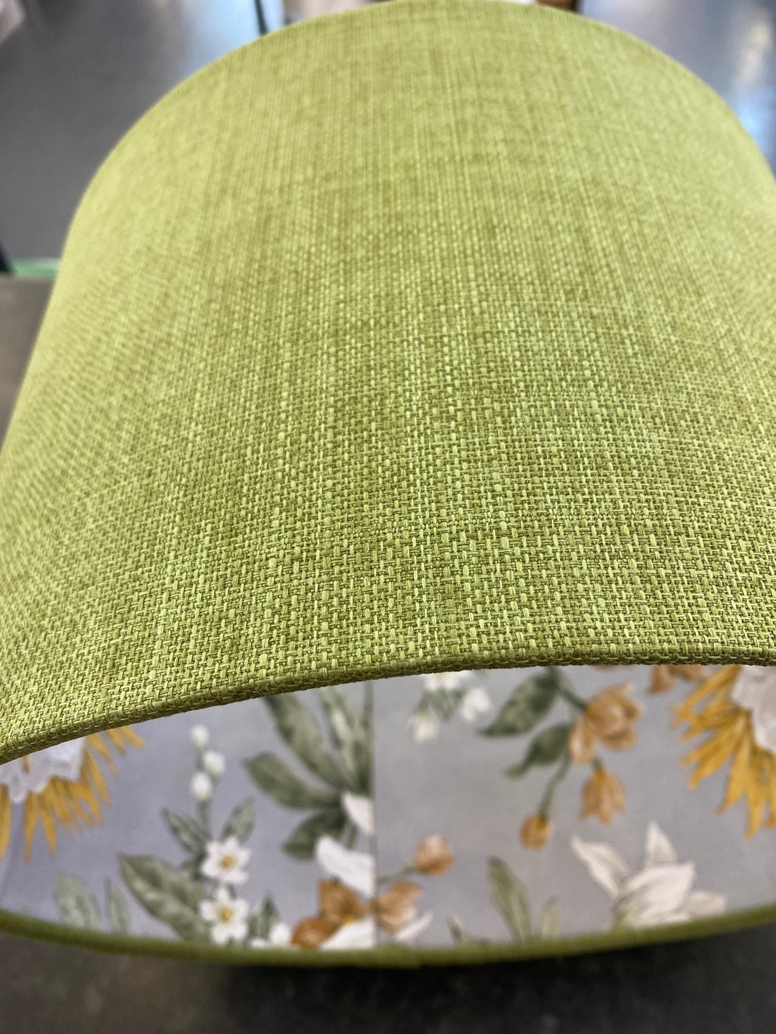 Luminosity Designs - Hand Crafted Drum Lampshade - Green Floral - Luminosity Designs Ltd