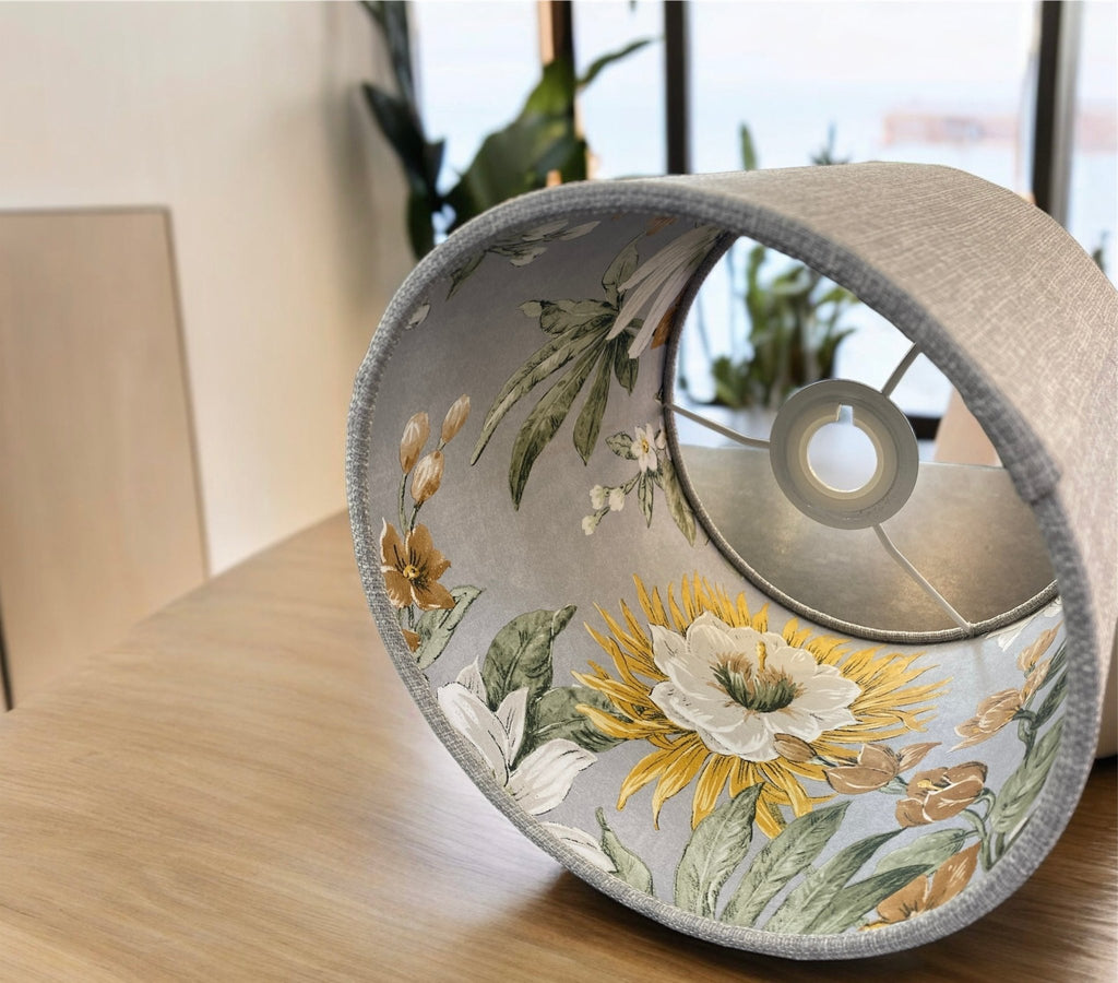 Luminosity Designs - Hand Crafted Drum Lampshade - Sage Floral - Luminosity Designs Ltd