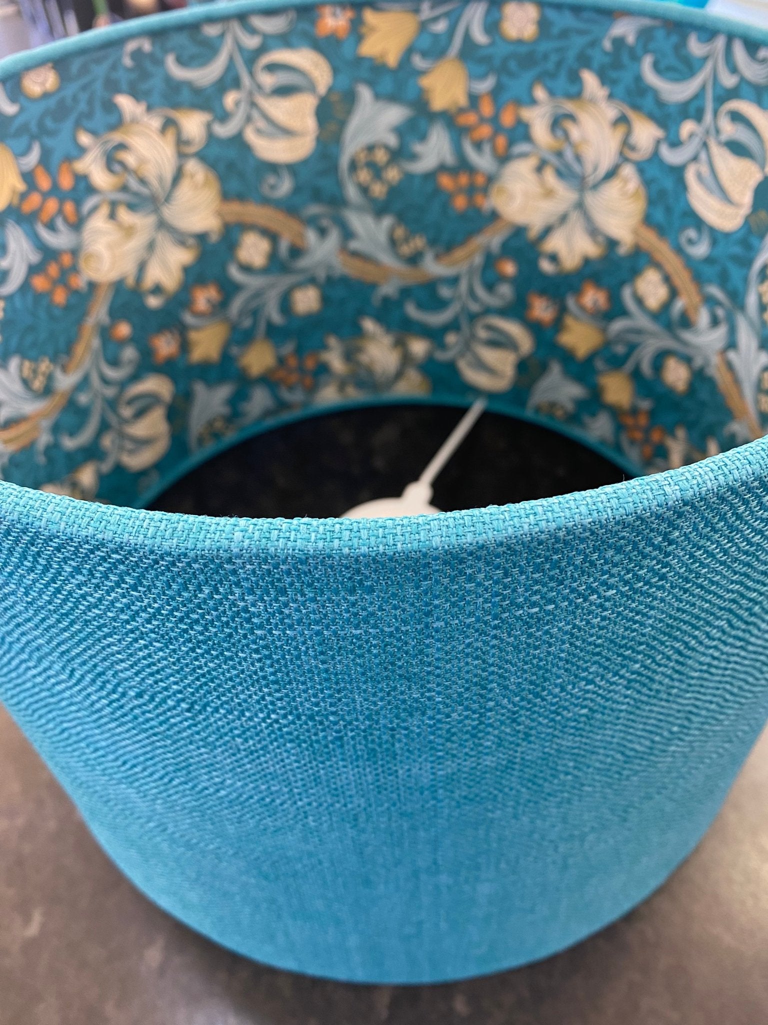 Luminosity Designs - Hand Crafted Drum Lampshade - Teal William Morris - Luminosity Designs Ltd