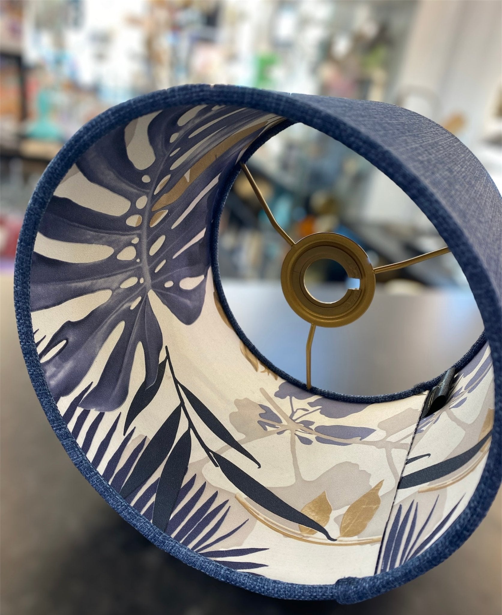 Luminosity Designs - Hand Crafted Drum Lampshade - Tropical Denim - Luminosity Designs Ltd