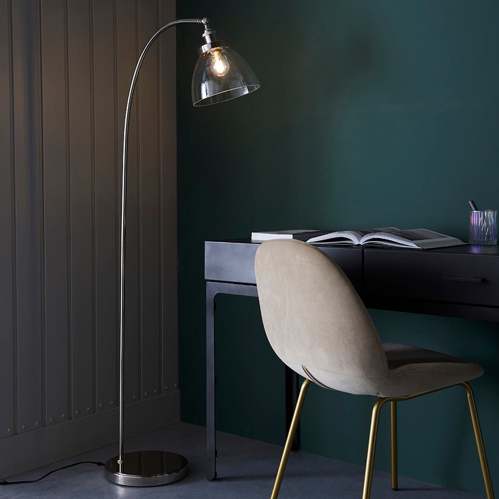 Endon - Hansen Vintage Style Metal Floor Lamp with Glass Shade, 4 Colours, 1x E27 (Endon 97591) - Luminosity Designs Ltd