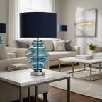 Oaks Lighting - Hartwell Glass Table Lamp with matching Coloured Shade, 1 X E27 - Luminosity Designs Ltd