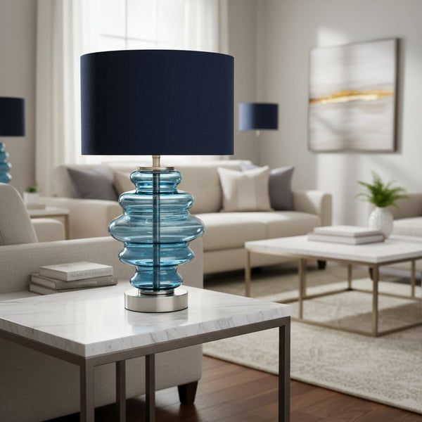 Oaks Lighting - Hartwell Glass Table Lamp with matching Coloured Shade, 1 X E27 - Luminosity Designs Ltd