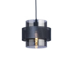 Oaks Lighting - Hasden Medium Chrome Glass Drum Pendant With Black Mesh Detailing, 1x E27 - Luminosity Designs Ltd