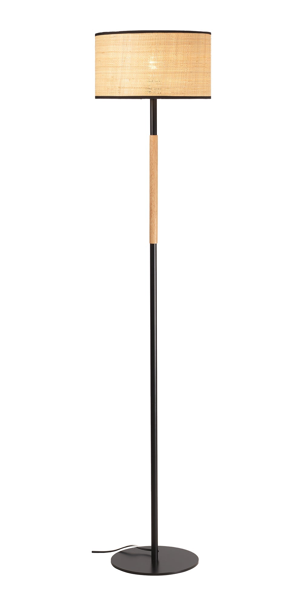 Oaks Lighting - Havelock Rustic Style Straw Weave Floor Lamp with Matt Black Detail - Luminosity Designs Ltd