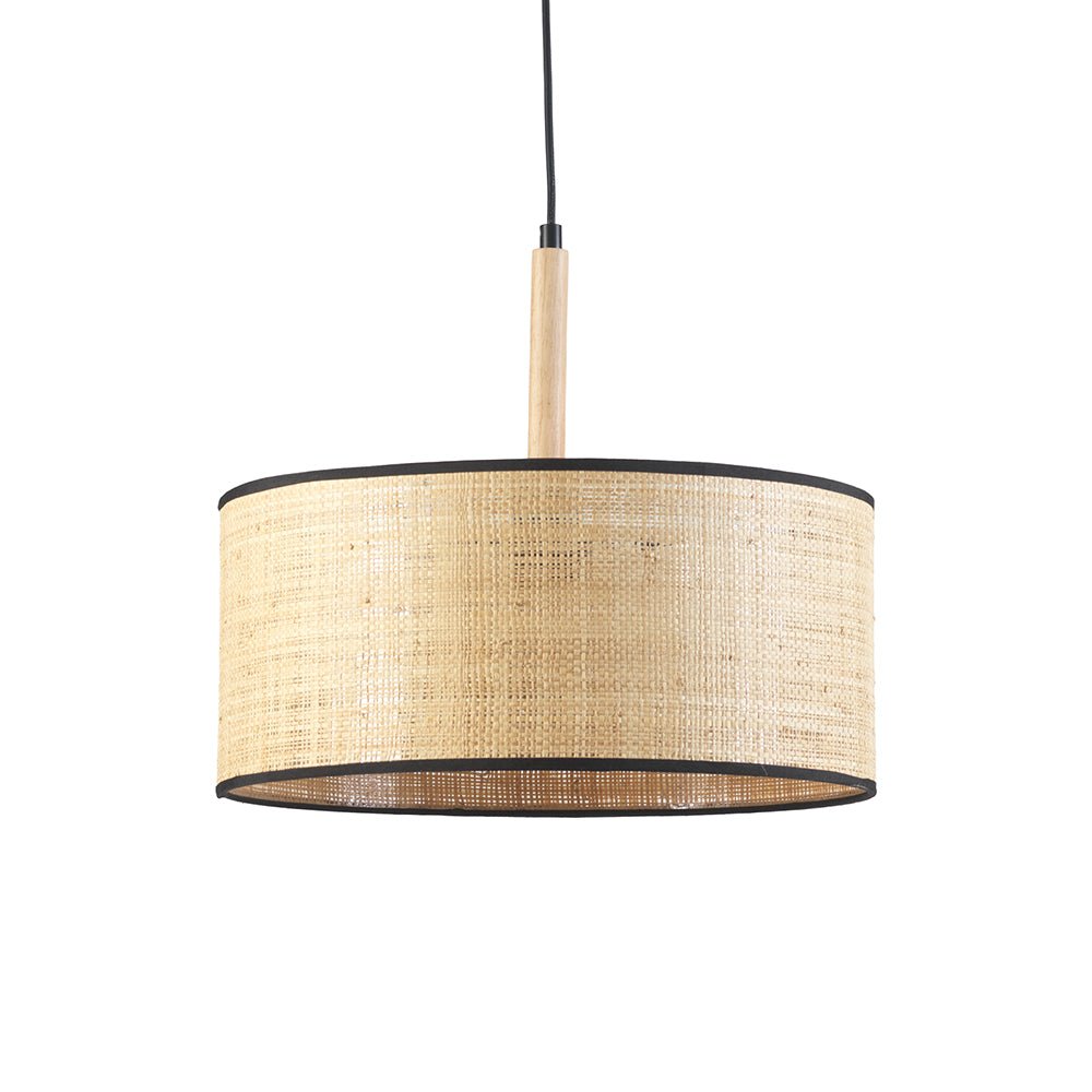 Oaks Lighting - Havelock Rustic Style Straw Weave Pendant Ceiling Light with Matt Black Detail - Luminosity Designs Ltd