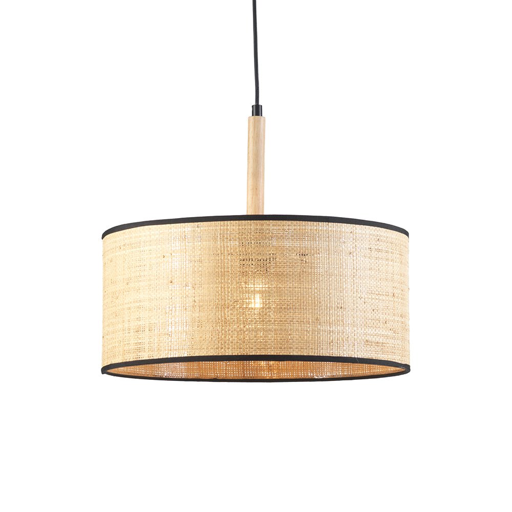 Oaks Lighting - Havelock Rustic Style Straw Weave Pendant Ceiling Light with Matt Black Detail - Luminosity Designs Ltd
