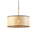 Oaks Lighting - Havelock Rustic Style Straw Weave Pendant Ceiling Light with Matt Black Detail - Luminosity Designs Ltd
