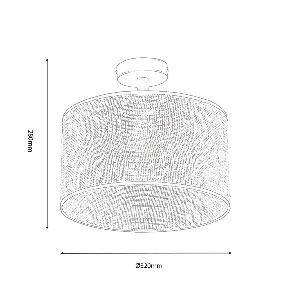 Oaks Lighting - Havelock Rustic Style Straw Weave Semi Flush Ceiling Light with Matt Black Detail - Luminosity Designs Ltd