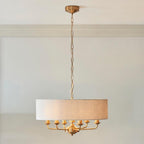 Endon - Highclere Armed 6 Light Pendant in Vintage Brass with a Surrounding Natural Linen Shade, 6x E14 - Luminosity Designs Ltd