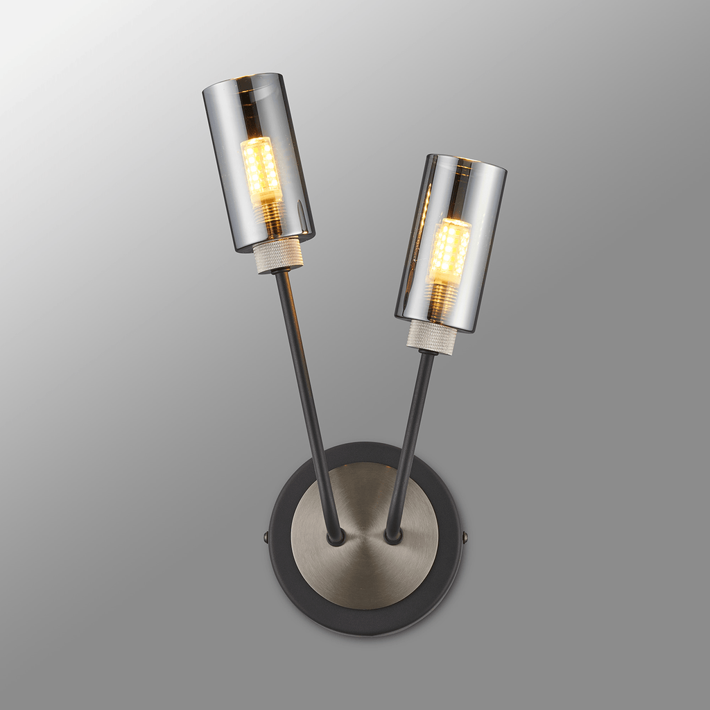 Luminosity Designs Ltd - Holly 2 Light Wall Fitting With Smoked Tubular Glass Shades - Luminosity Designs Ltd